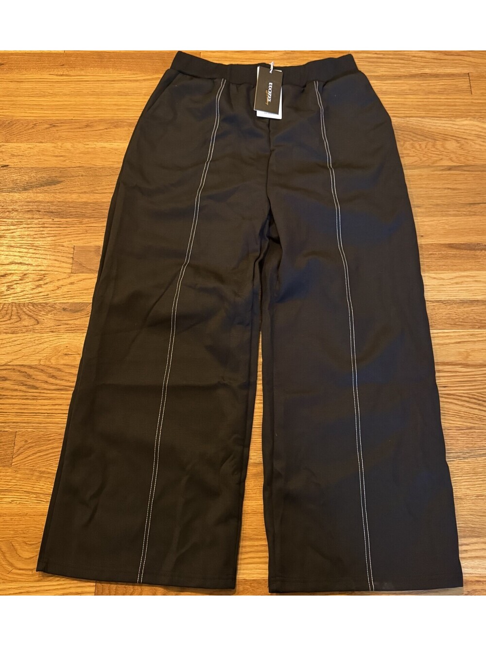 Nwt Womens Uoozee Black Wide Leg White Stitched Pants Large